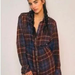 FREE PEOPLE 'Elai' Plaid Shirtdress, Blue/Multi, Size L